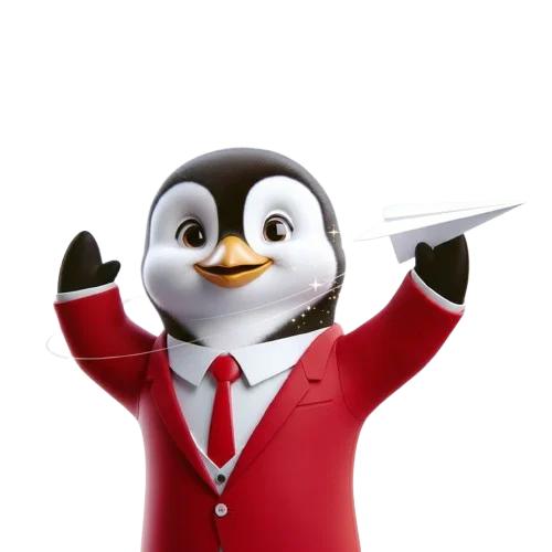 HRTailor.AI penguin mascot launching a paper plane